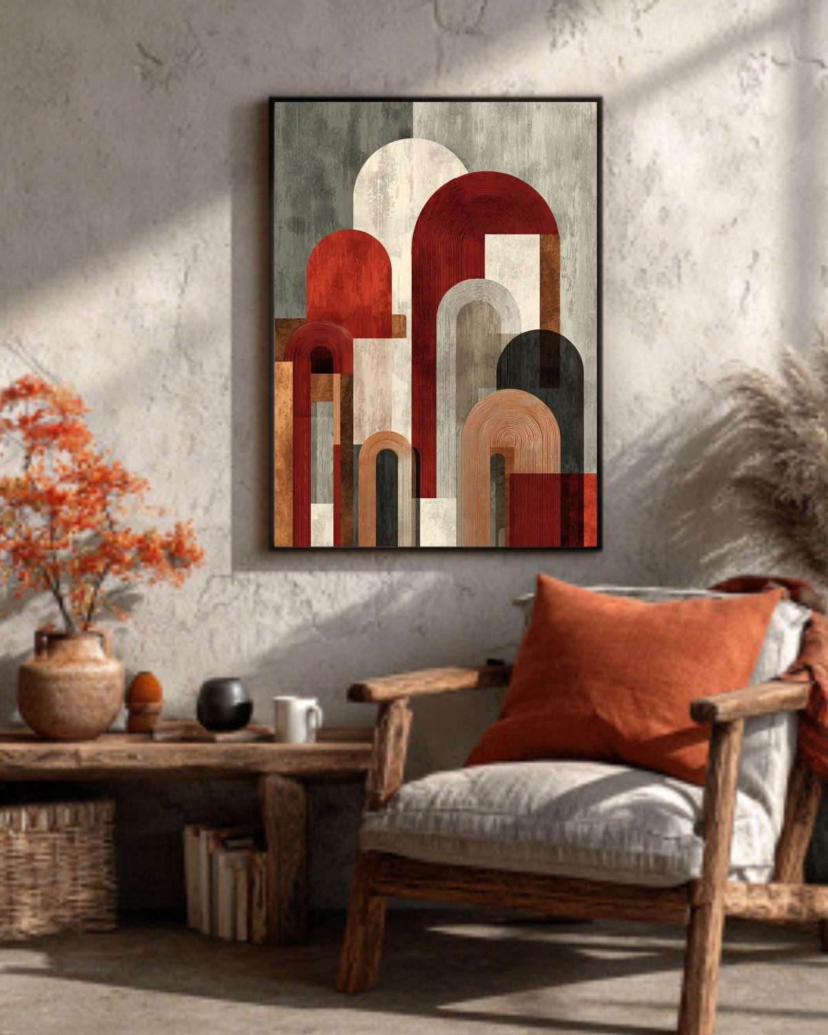 Mid-Century Modern Arch Canvas Print: Terracotta Burnt Orange Geometric Wall Art