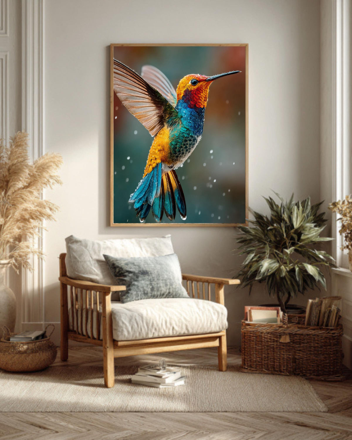 Vibrant Hummingbird Canvas Art: Jewel Tone Tropical Decor