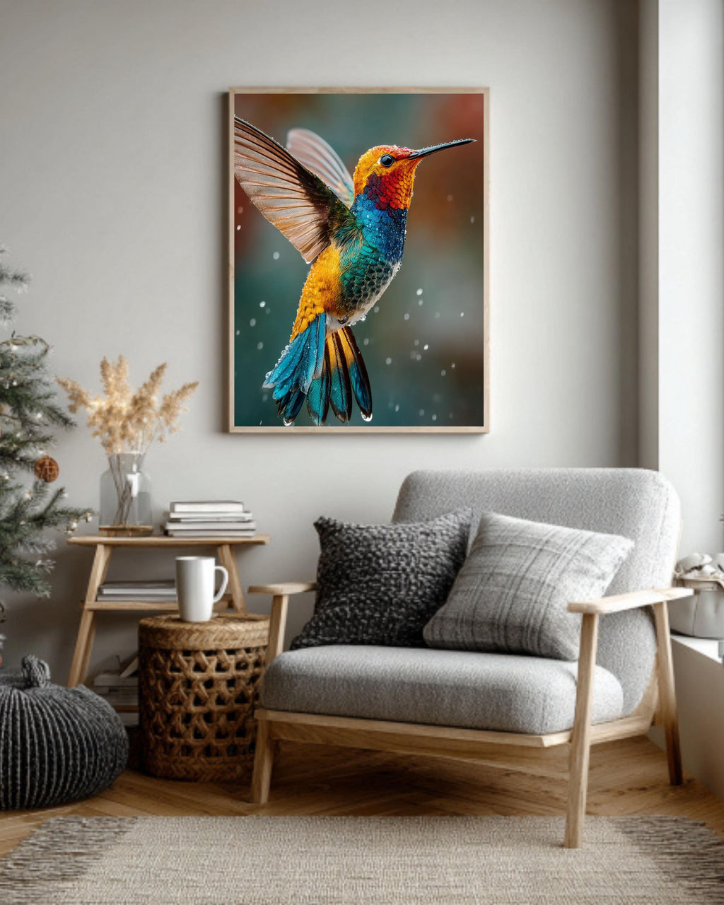 Vibrant Hummingbird Canvas Art: Jewel Tone Tropical Decor