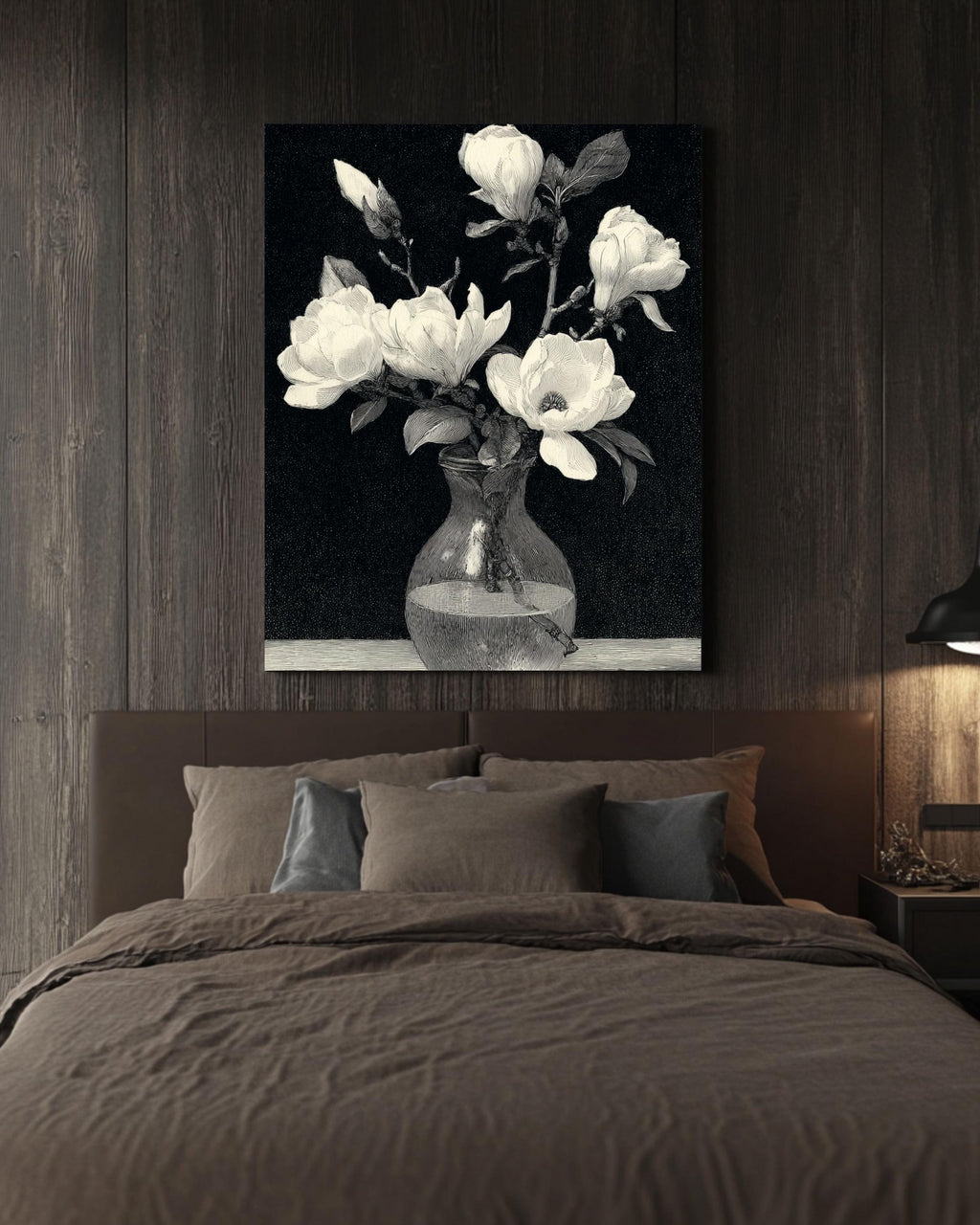 Magnolia Engraving Print: Botanical Sketch Canvas, Dark Academia Wall Art