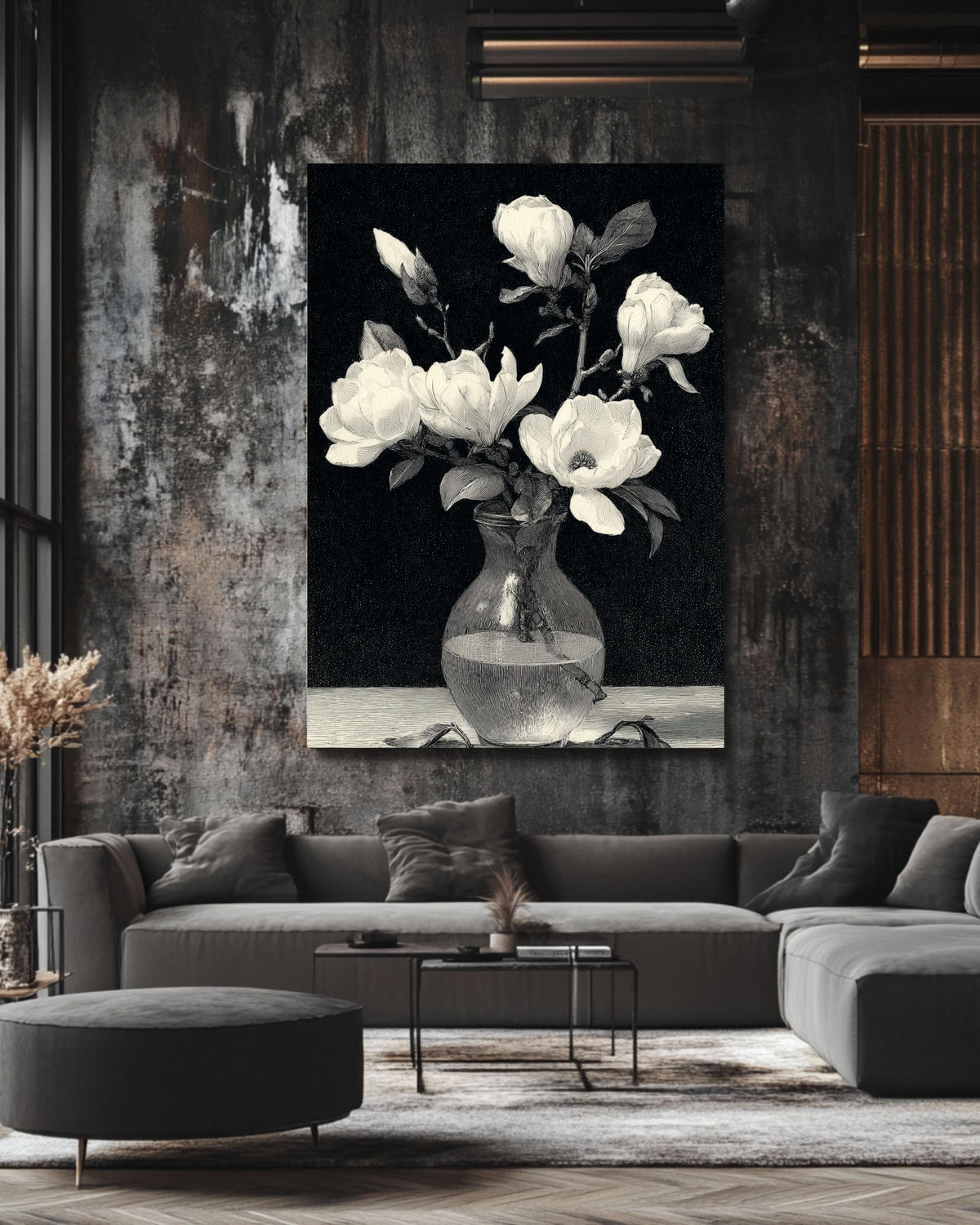 Magnolia Engraving Print: Botanical Sketch Canvas, Dark Academia Wall Art