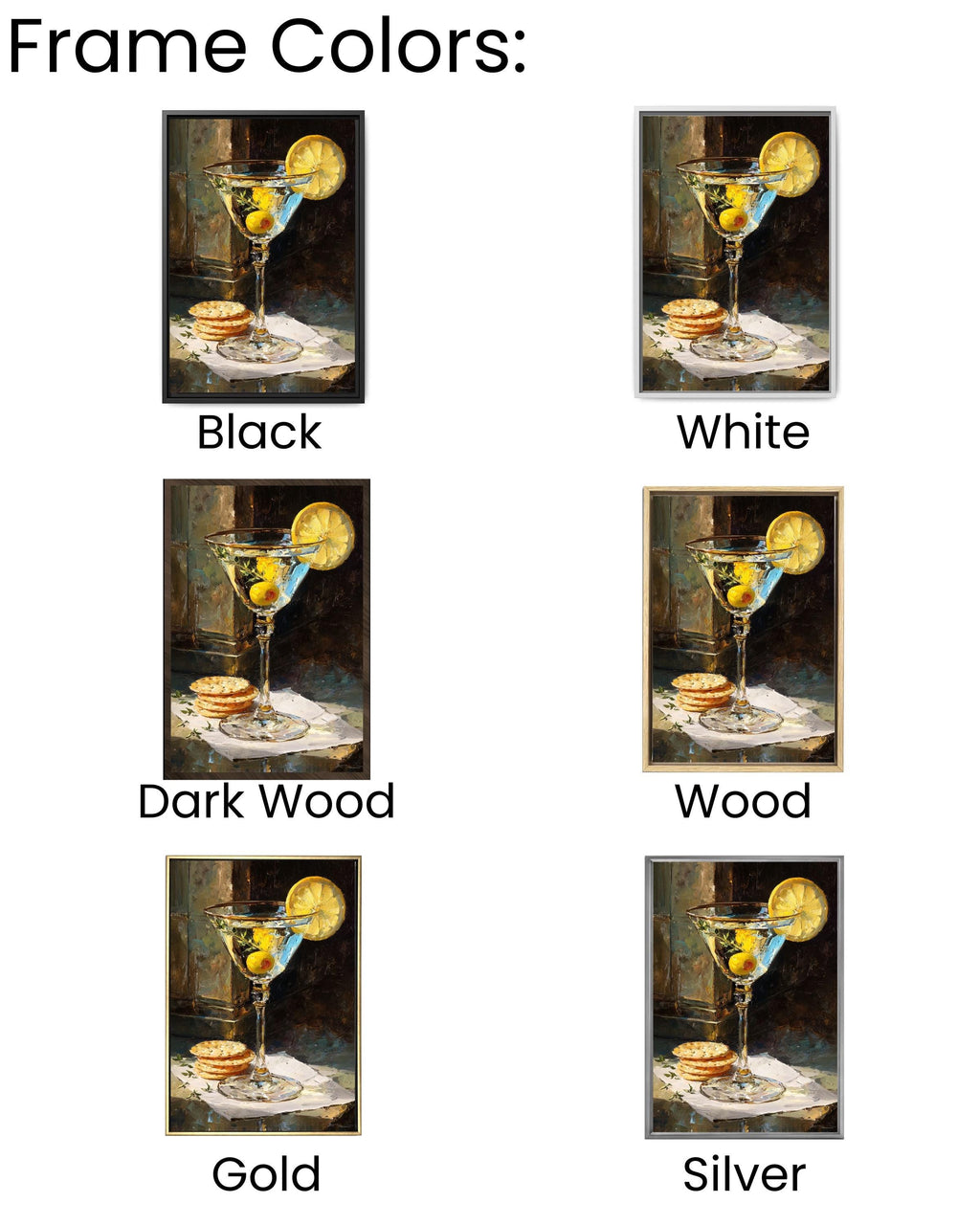 Martini Glass Oil Painting Print: Lemon & Olive Canvas Bar Cart Art