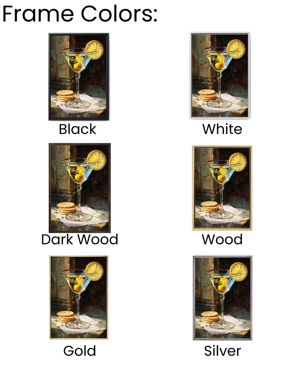 Martini Glass Oil Painting Print: Lemon & Olive Canvas Bar Cart Art