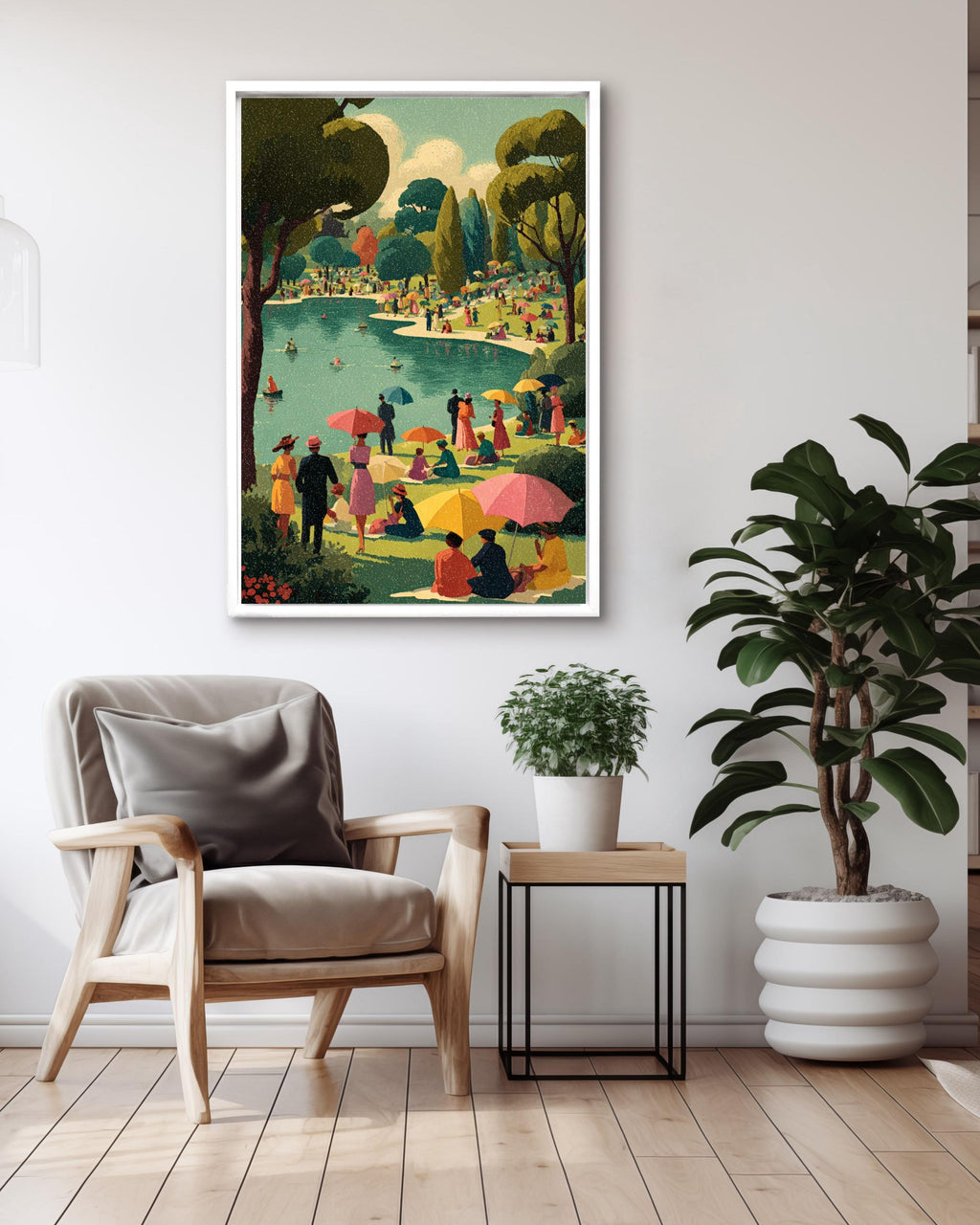 Vintage Summer Picnic Canvas Print, Retro Mid-Century Lakeside Art
