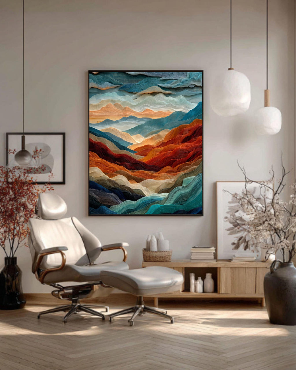 Abstract Mountain Canvas: Layered Wave Texture, Earth Tones Art Print