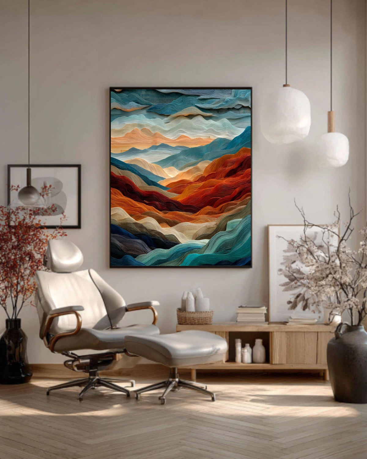 Abstract Mountain Canvas: Layered Wave Texture, Earth Tones Art Print