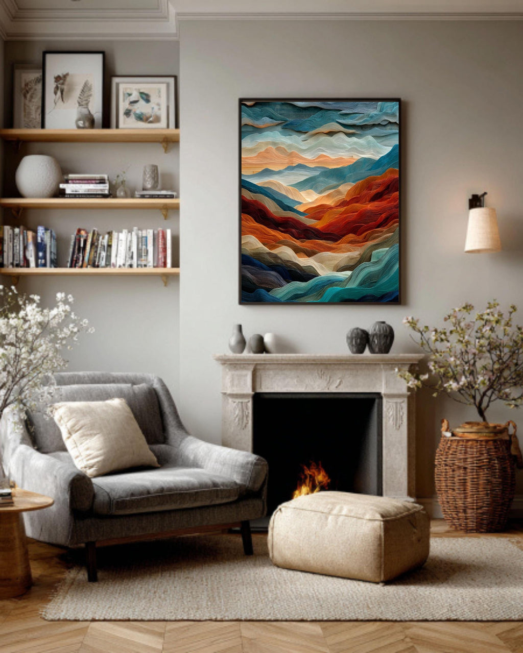 Abstract Mountain Canvas: Layered Wave Texture, Earth Tones Art Print