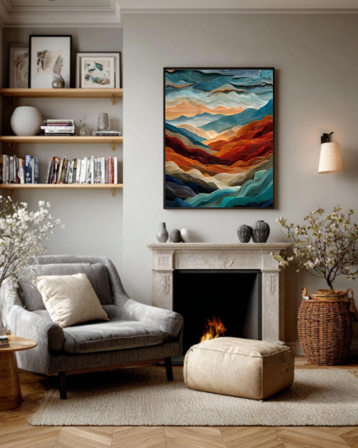 Abstract Mountain Canvas: Layered Wave Texture, Earth Tones Art Print