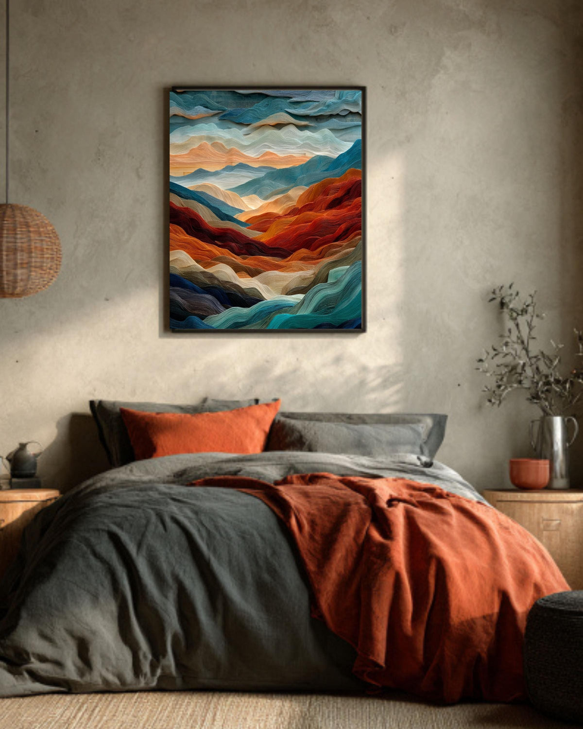 Abstract Mountain Canvas: Layered Wave Texture, Earth Tones Art Print