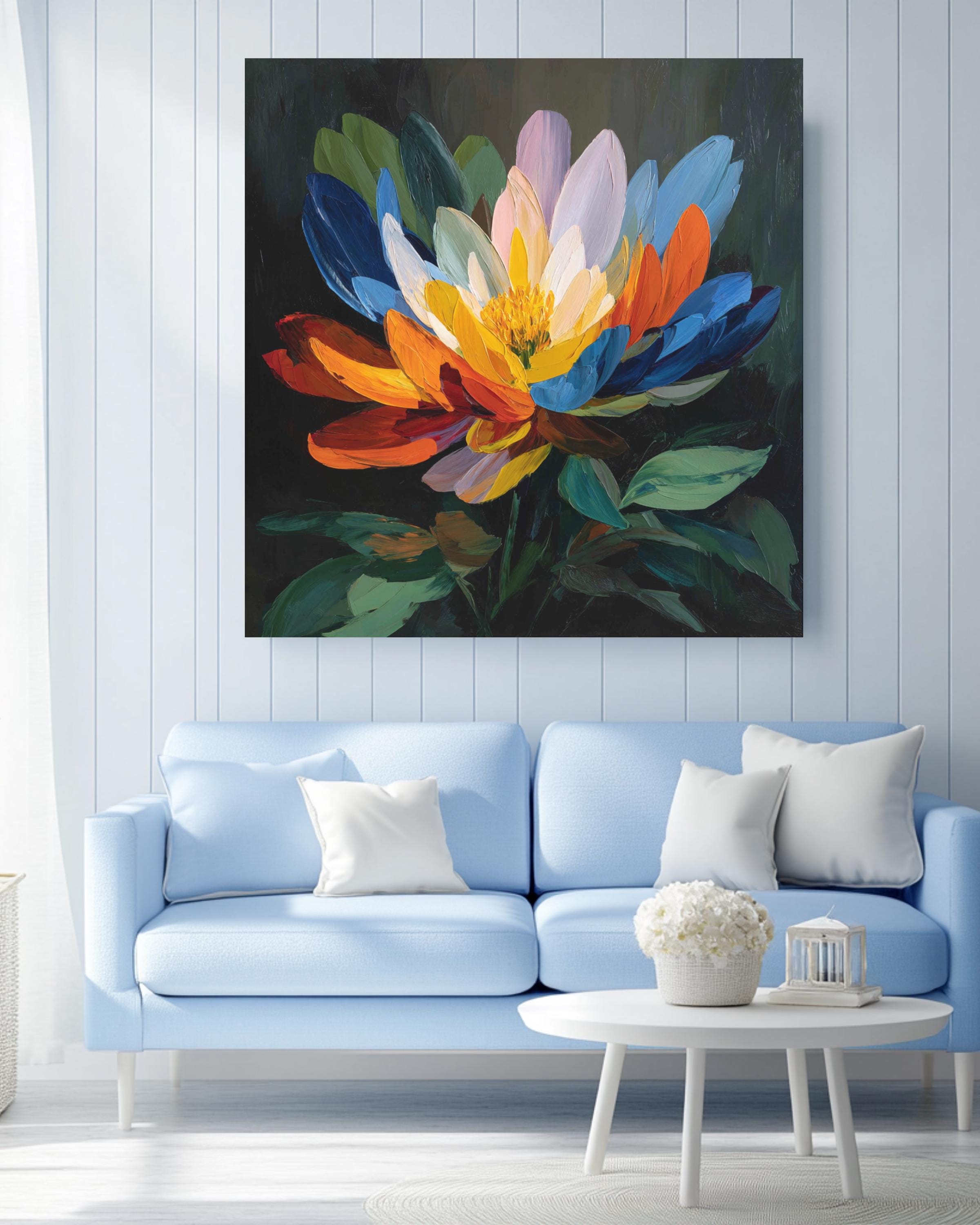 Colorful Abstract Flower Wall Art - Bold Modern Botanical Painting Print - Vibrant Floral Poster, Canvas, or Framed Canvas for Home Decor