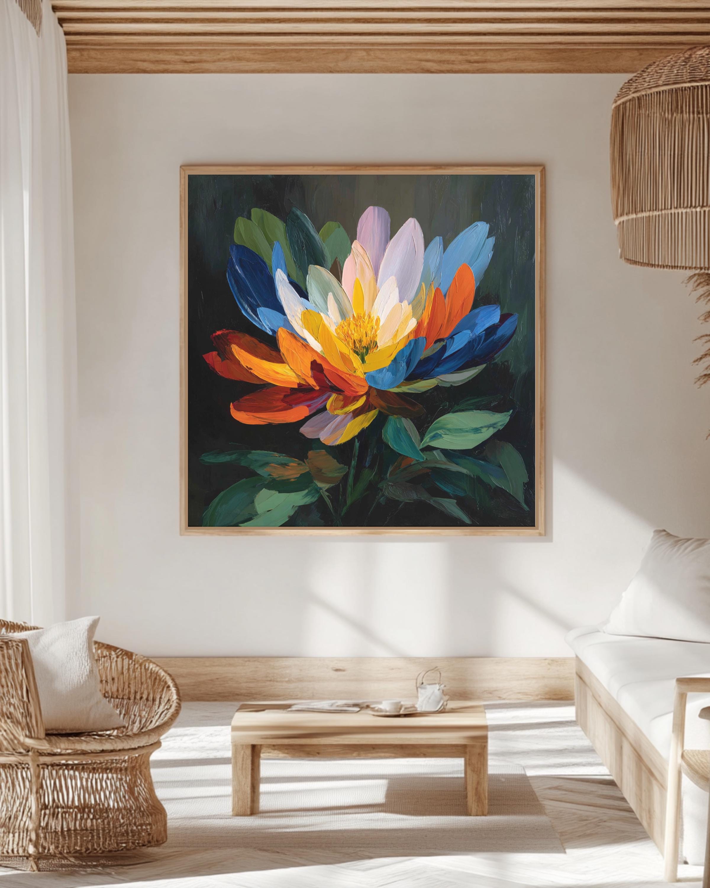 Colorful Abstract Flower Wall Art - Bold Modern Botanical Painting Print - Vibrant Floral Poster, Canvas, or Framed Canvas for Home Decor