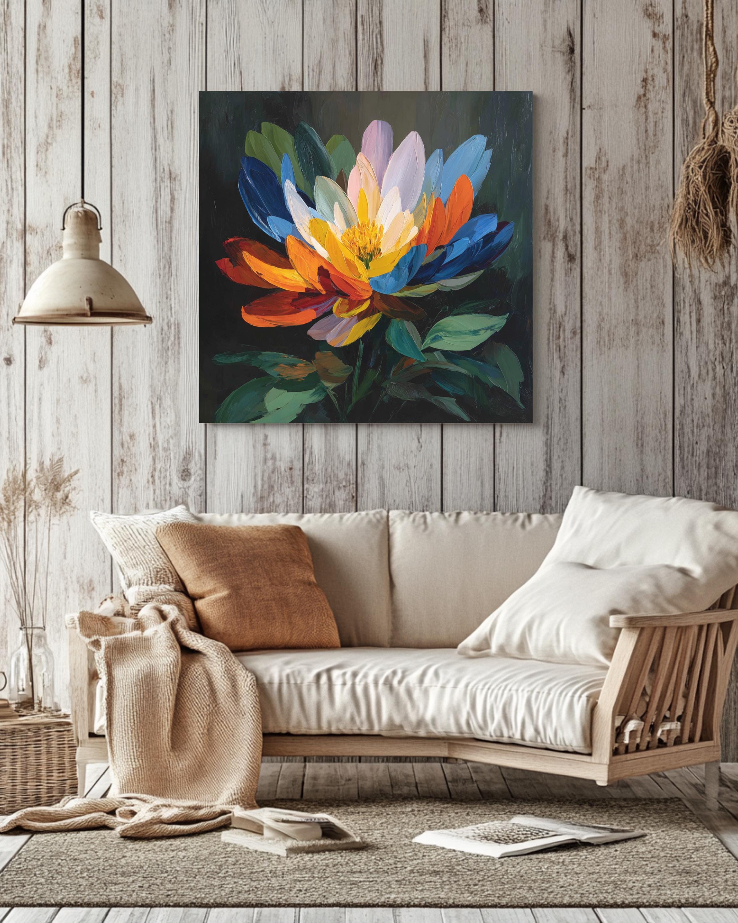 Colorful Abstract Flower Wall Art - Bold Modern Botanical Painting Print - Vibrant Floral Poster, Canvas, or Framed Canvas for Home Decor