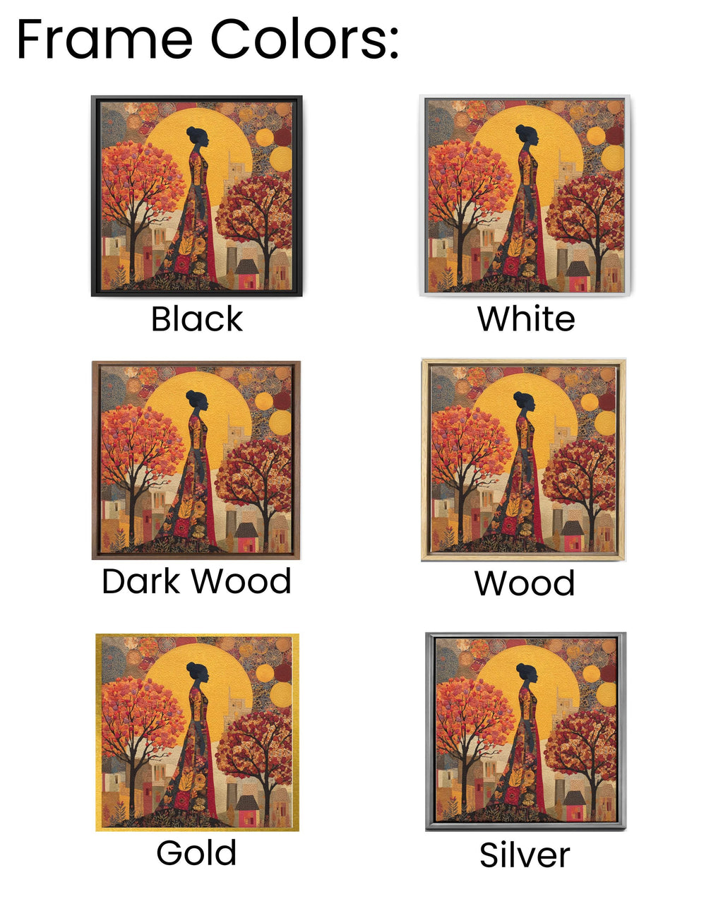 Autumn Goddess Wall Art Print | Afrocentric Woman Silhouette Under Golden Sun, Fall Trees & Warm Earth Tones, Modern Abstract
