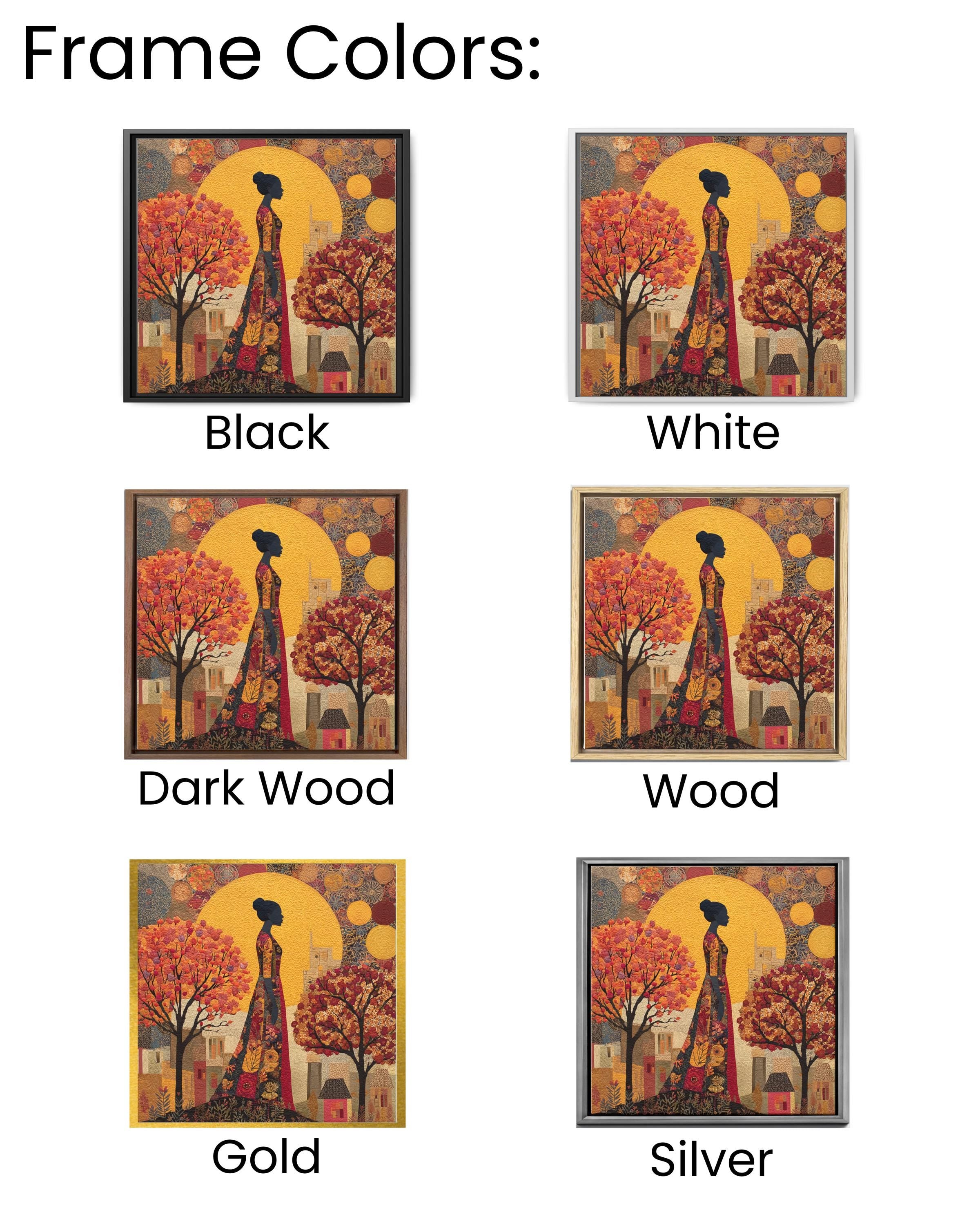 Autumn Goddess Wall Art Print | Afrocentric Woman Silhouette Under Golden Sun, Fall Trees & Warm Earth Tones, Modern Abstract