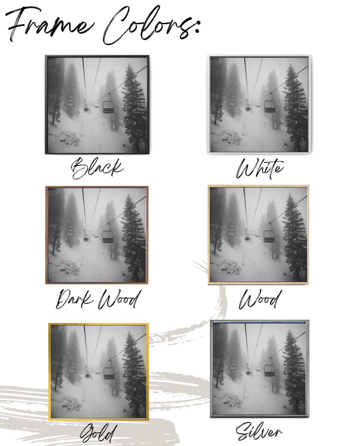 Black and White Ski Chairlift Canvas Print, Snowy Mountain Dark Academia Decor