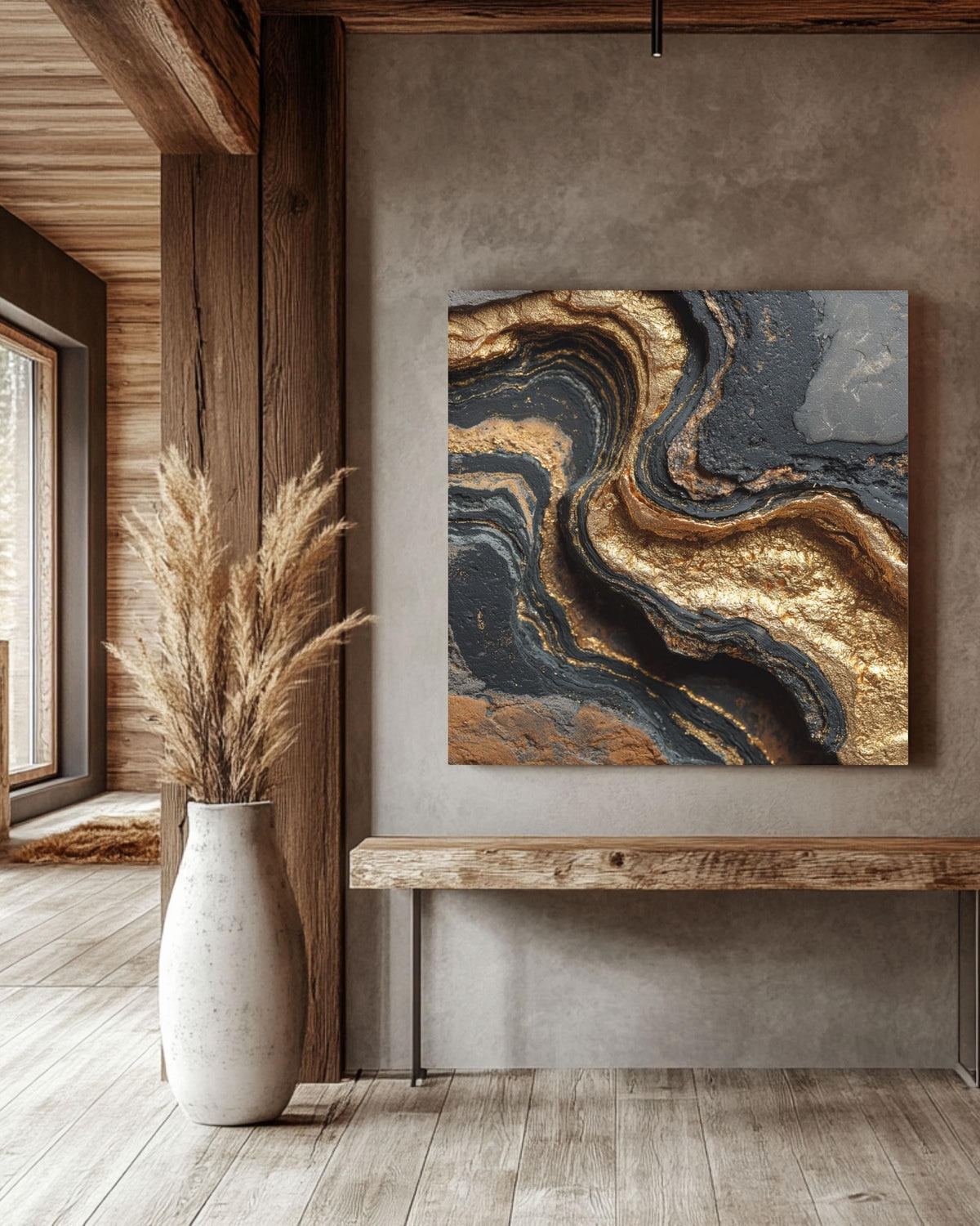 Black Gold Marble Texture Canvas Print, Luxury Geode Wall Art
