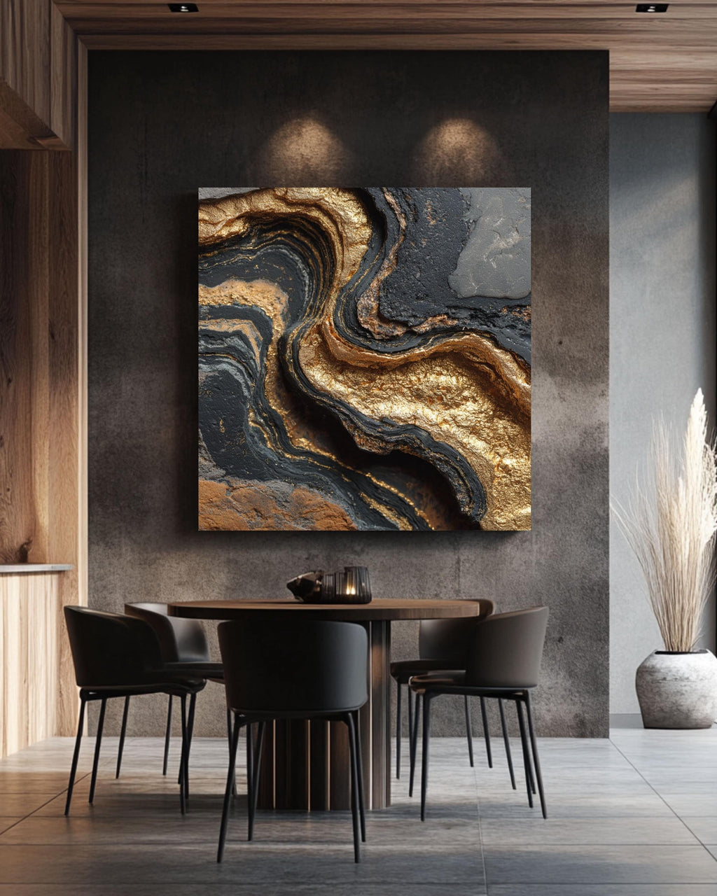 Black Gold Marble Texture Canvas Print, Luxury Geode Wall Art