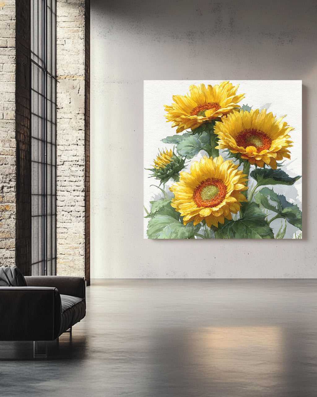 Watercolor Sunflower Canvas Print, Botanical Farmhouse Wall Art