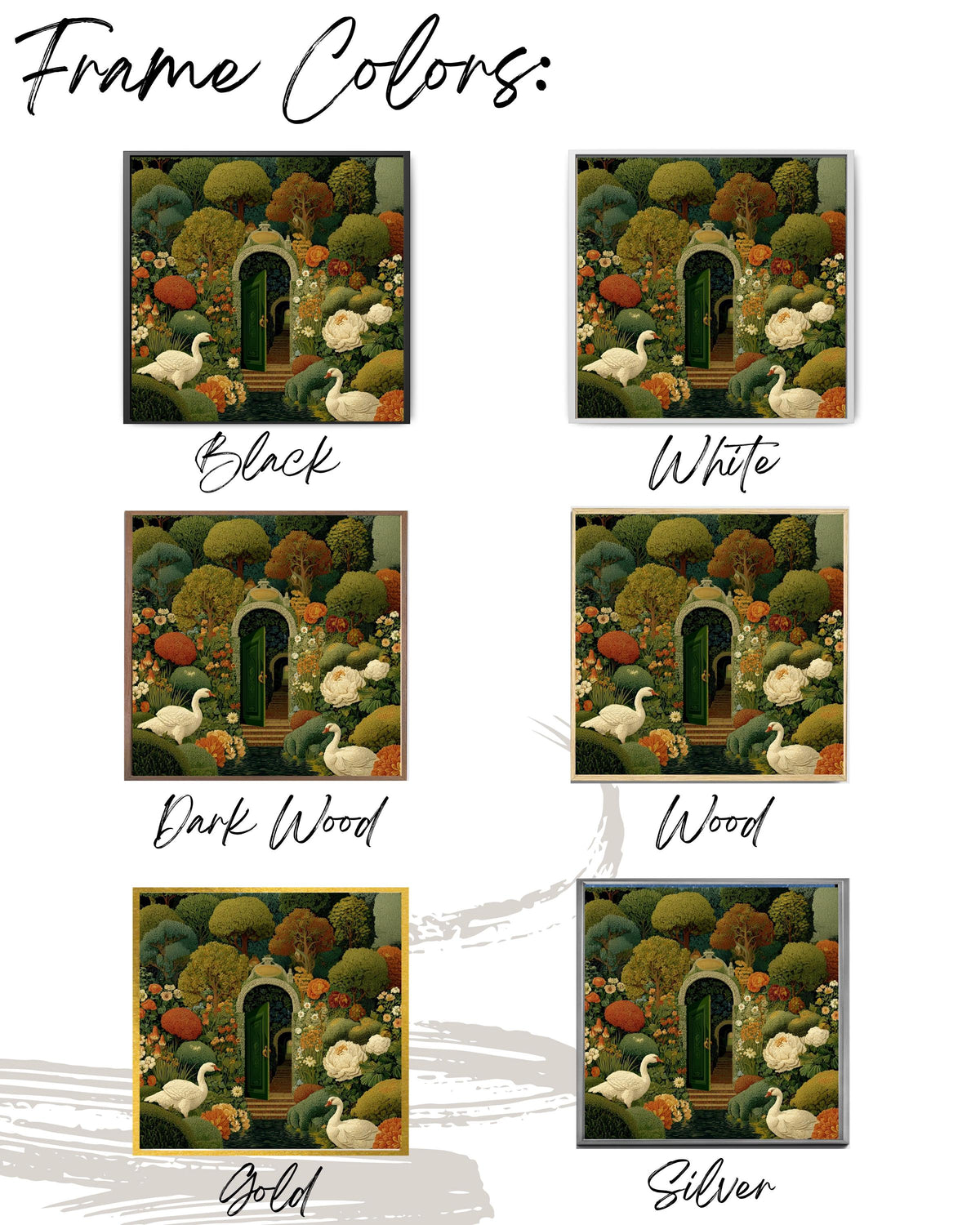 Whimsical Secret Garden Canvas Print, Medieval Tapestry Style, Swans