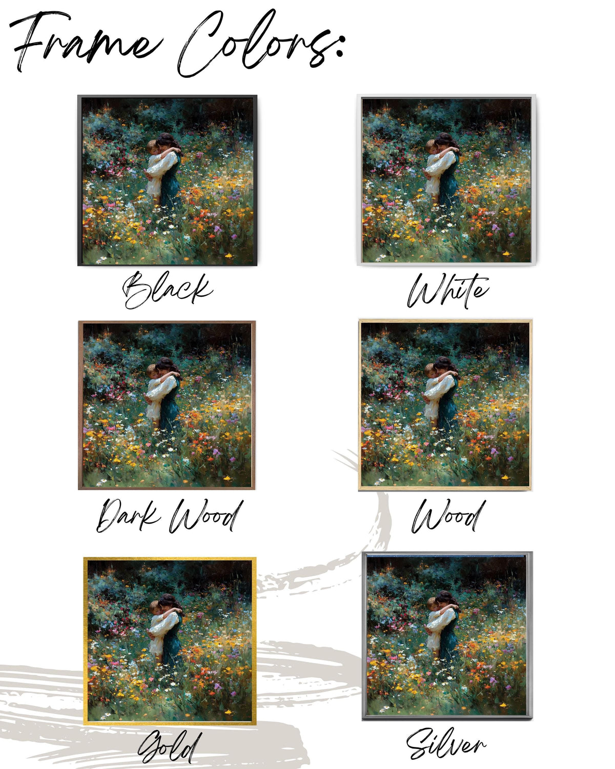 Impressionist Mother and Child Canvas Print, Wildflower Field Painting