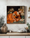 Neoclassical Sleeping Venus Print, Orange Dress Painting, Romantic Victorian Wall Art, Pre-Raphaelite Inspired Canvas Decor