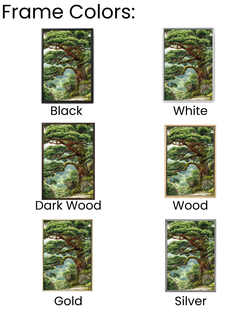 Ancient Tree Watercolor Print, Mossy Japanese Bonsai Canvas Art