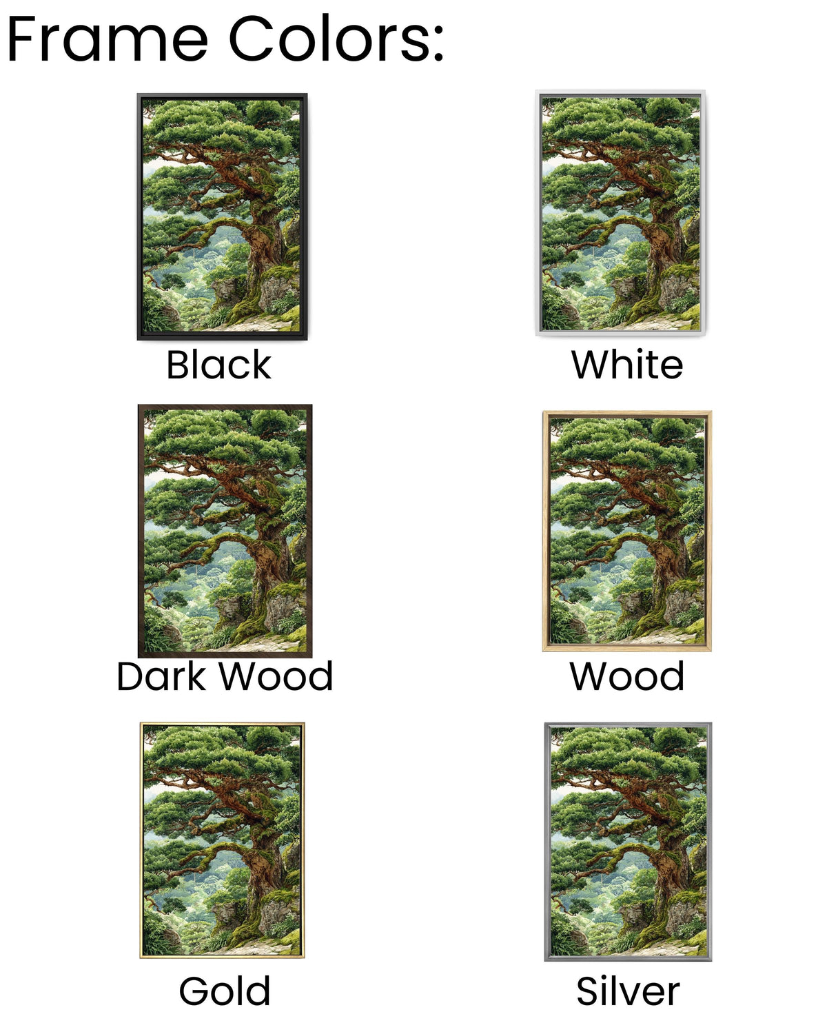 Ancient Tree Watercolor Print, Mossy Japanese Bonsai Canvas Art