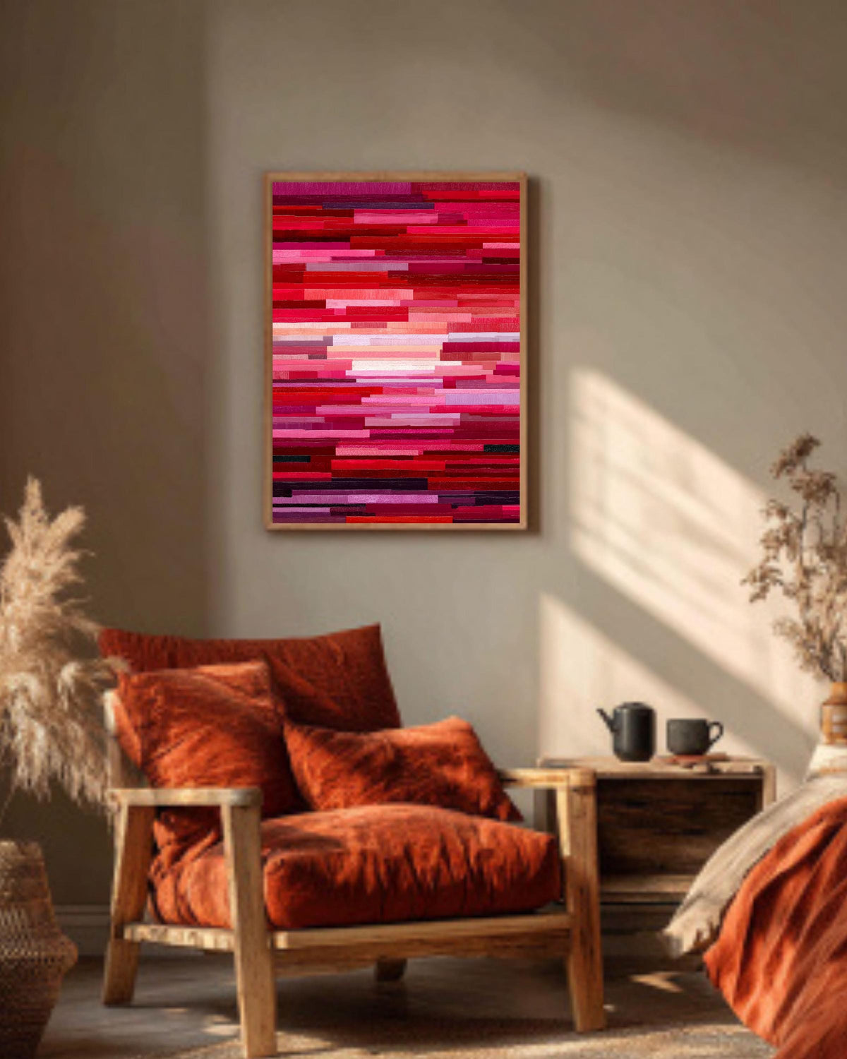 Abstract Red Pink Stripe Canvas Print: Modern Color Field Wall Art