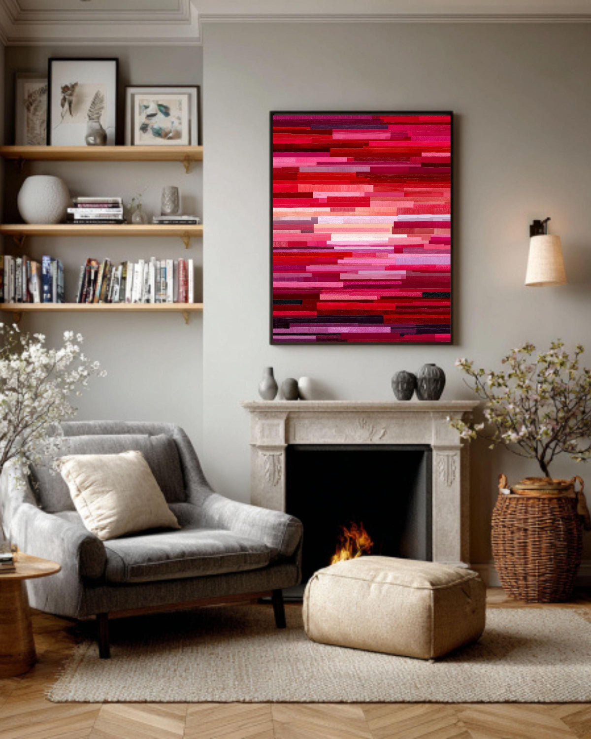 Abstract Red Pink Stripe Canvas Print: Modern Color Field Wall Art