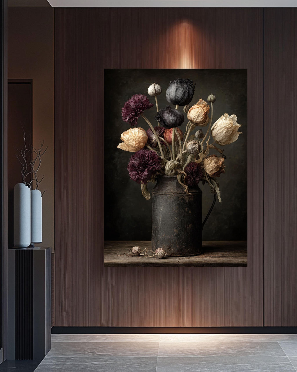 Dark Botanical Canvas Print, Moody Floral Still Life, Rustic Gothic Wall Art