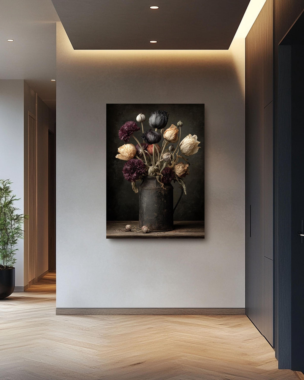 Dark Botanical Canvas Print, Moody Floral Still Life, Rustic Gothic Wall Art