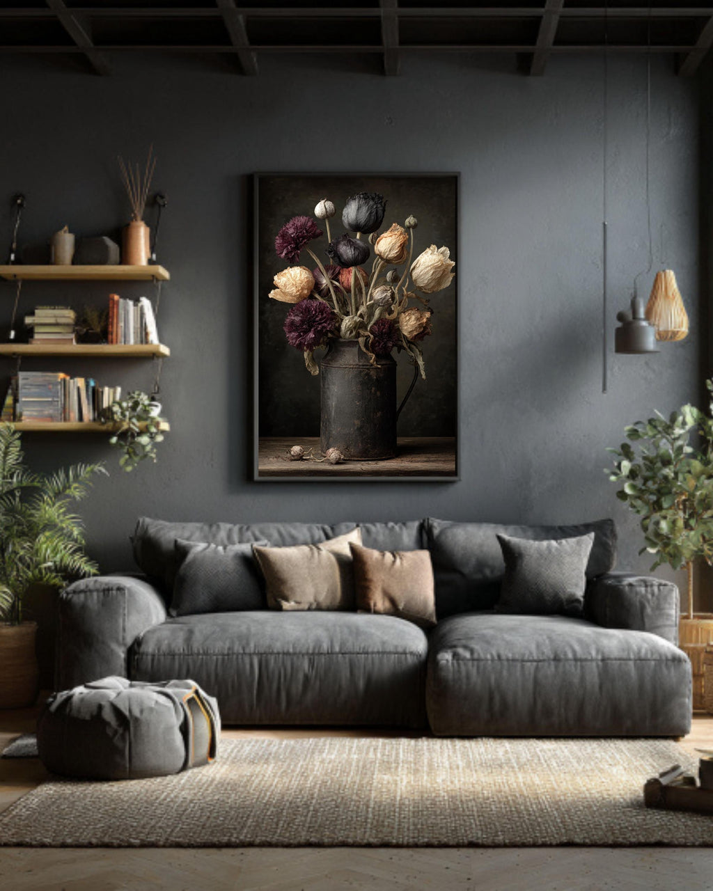 Dark Botanical Canvas Print, Moody Floral Still Life, Rustic Gothic Wall Art