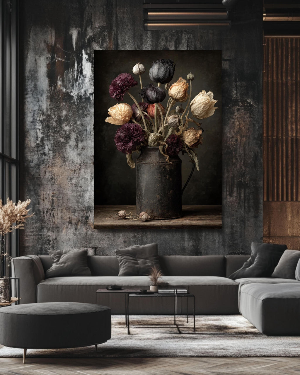 Dark Botanical Canvas Print, Moody Floral Still Life, Rustic Gothic Wall Art