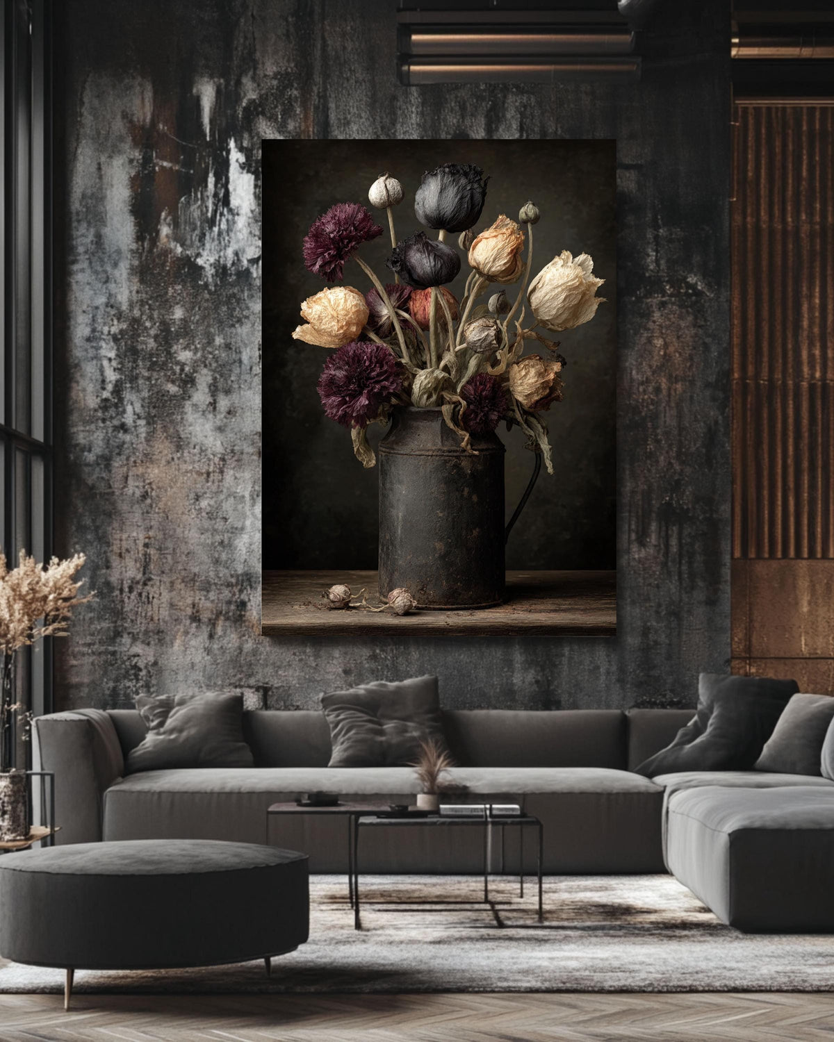 Dark Botanical Canvas Print, Moody Floral Still Life, Rustic Gothic Wall Art
