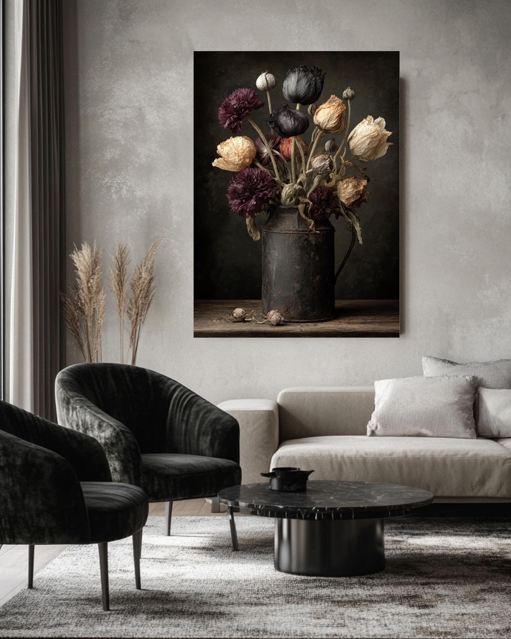 Dark Botanical Canvas Print, Moody Floral Still Life, Rustic Gothic Wall Art