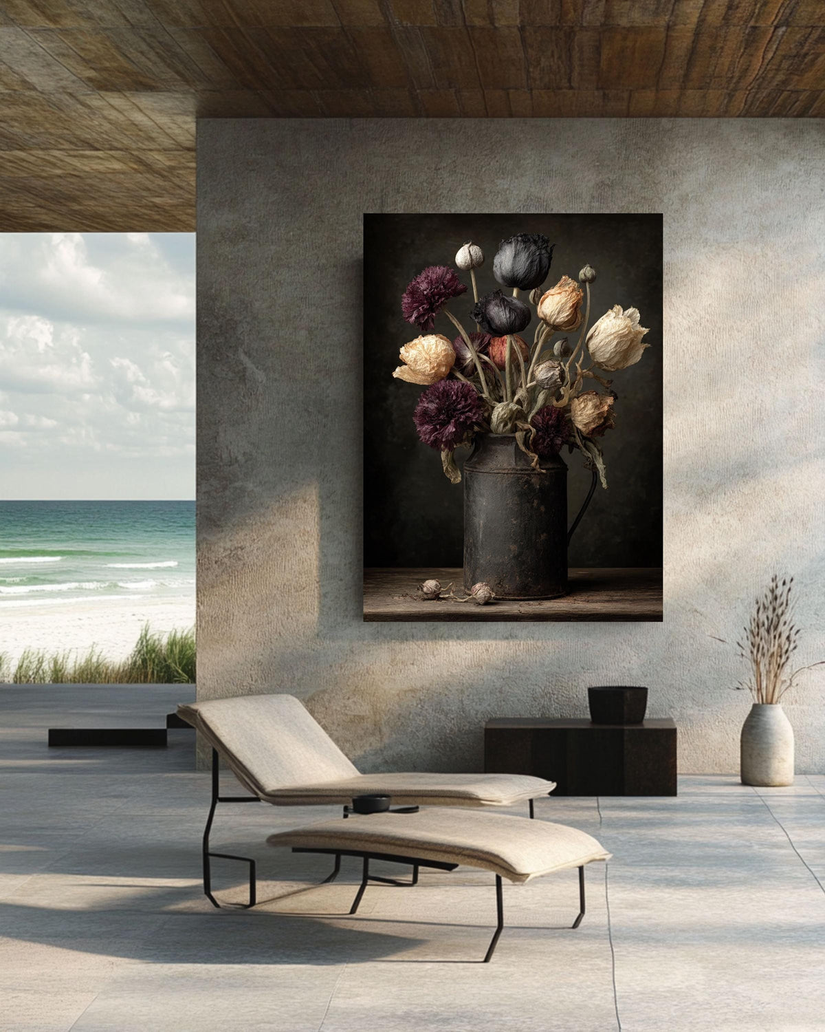 Dark Botanical Canvas Print, Moody Floral Still Life, Rustic Gothic Wall Art