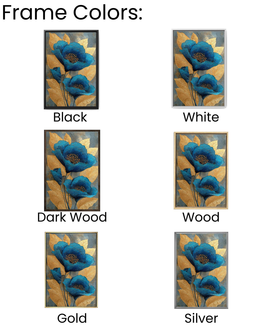 Abstract Blue and Gold Floral Canvas: Textured Botanical Wall Art