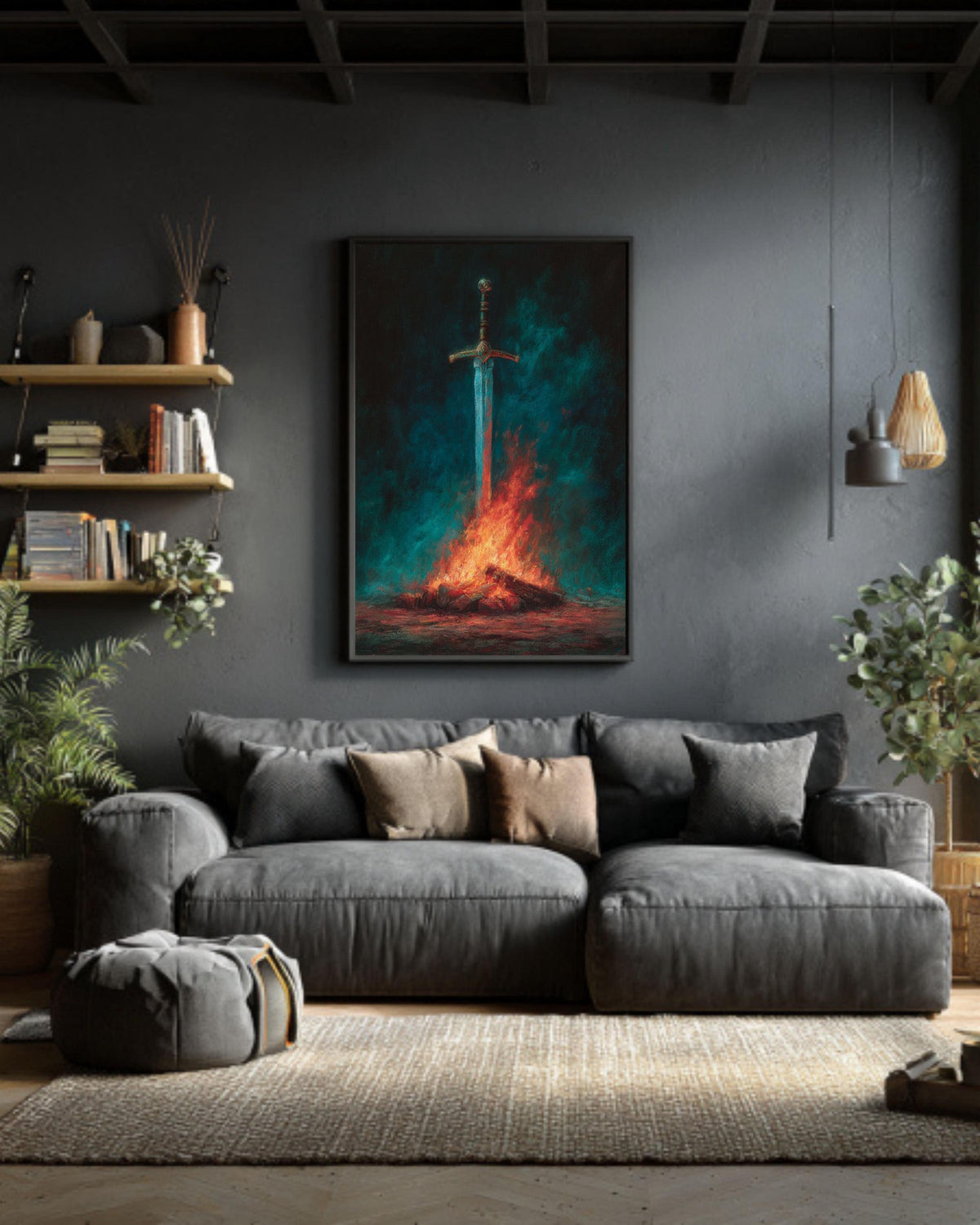 Glowing Sword Canvas Print, Dark Fantasy Art, Gothic Decor