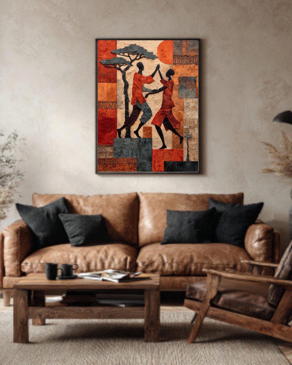 Vibrant African Tribal Pattern Wall Art | Abstract Acacia Trees and Water Well Motifs in Earthy Tones | Cultural Ethnic Design Poster Canvas