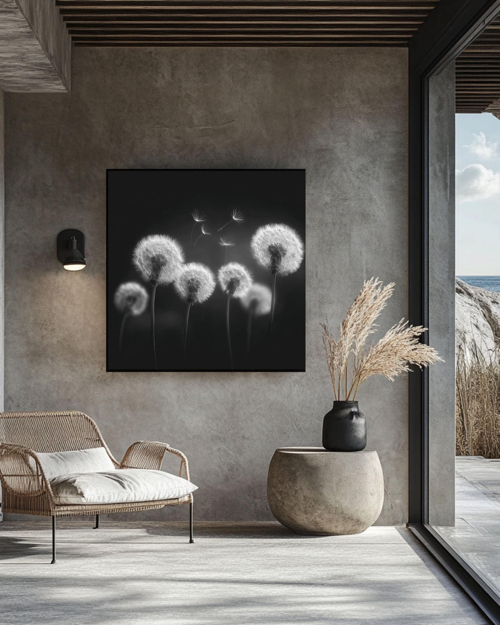 Monochrome Dandelion Seed Canvas Print | Minimalist Wall Art
