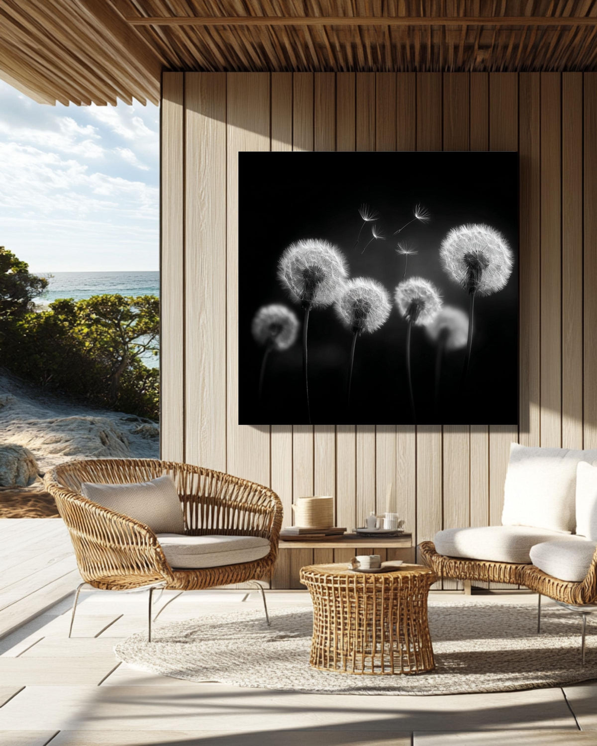 Monochrome Dandelion Seed Canvas Print | Minimalist Wall Art