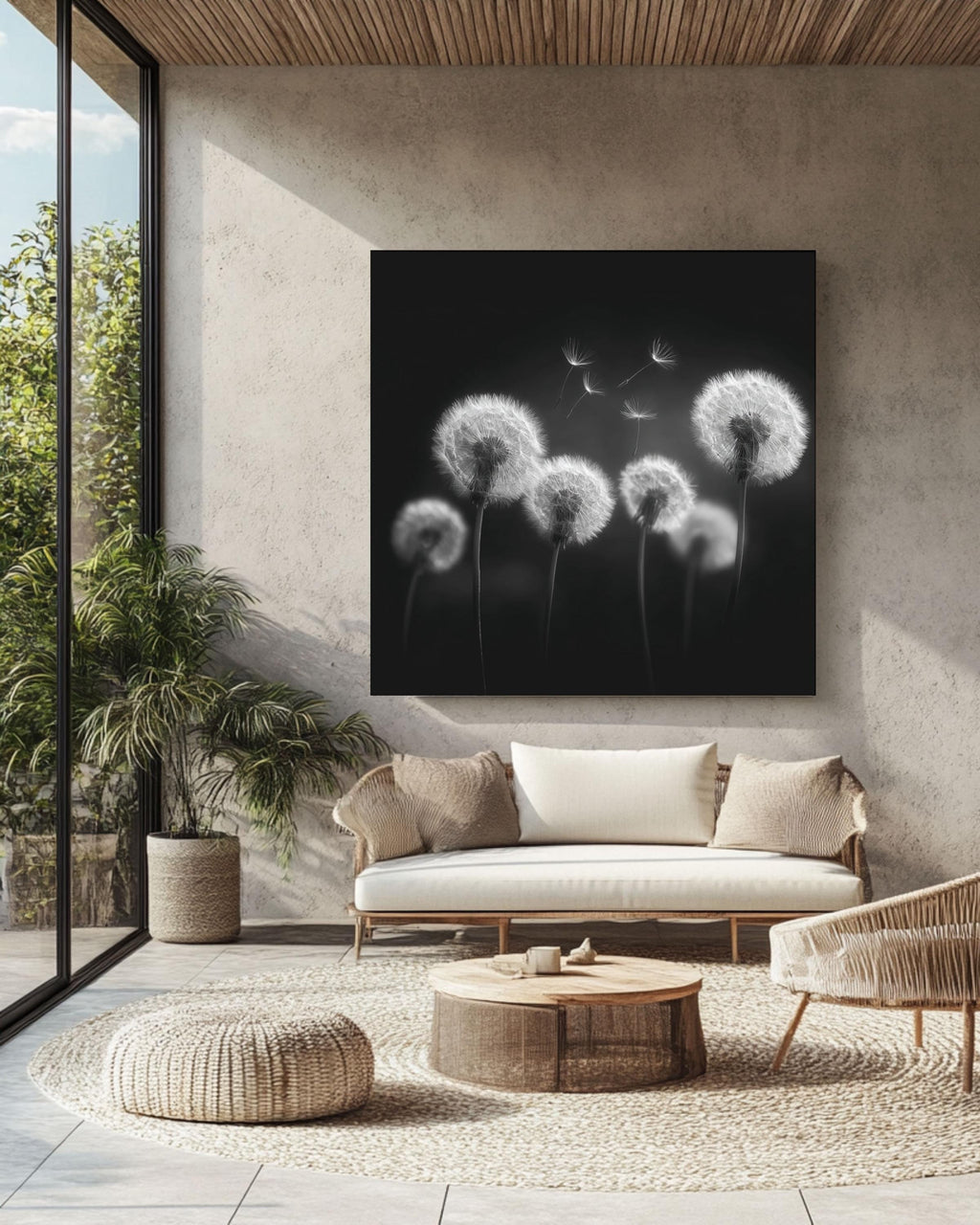 Monochrome Dandelion Seed Canvas Print | Minimalist Wall Art