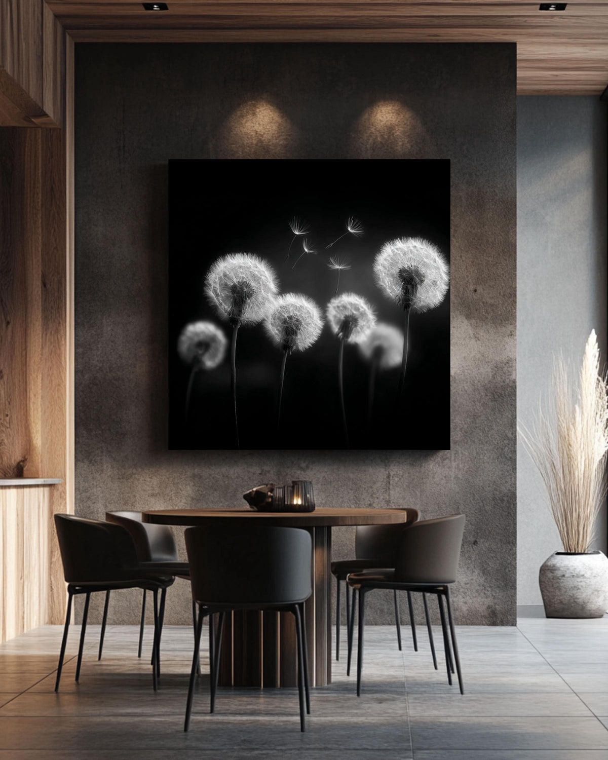 Monochrome Dandelion Seed Canvas Print | Minimalist Wall Art