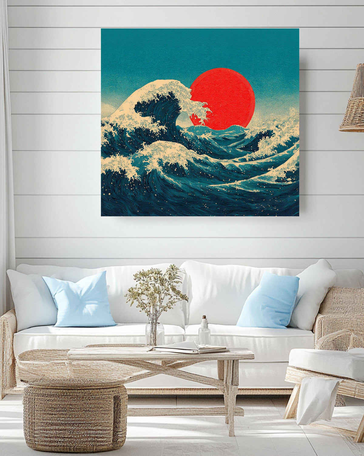 Japanese Wave Canvas Print | Ukiyo-e Red Sun Wall Art
