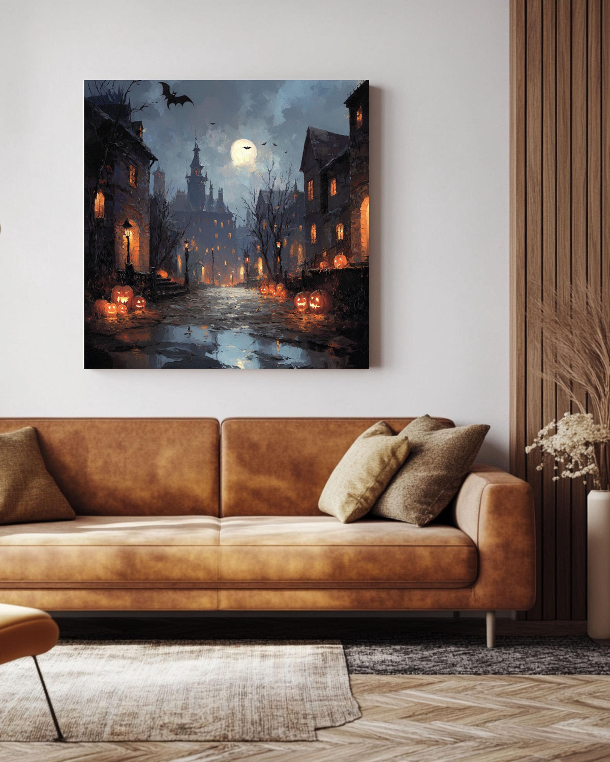 Haunted Halloween Town Canvas Print: Victorian Street Art