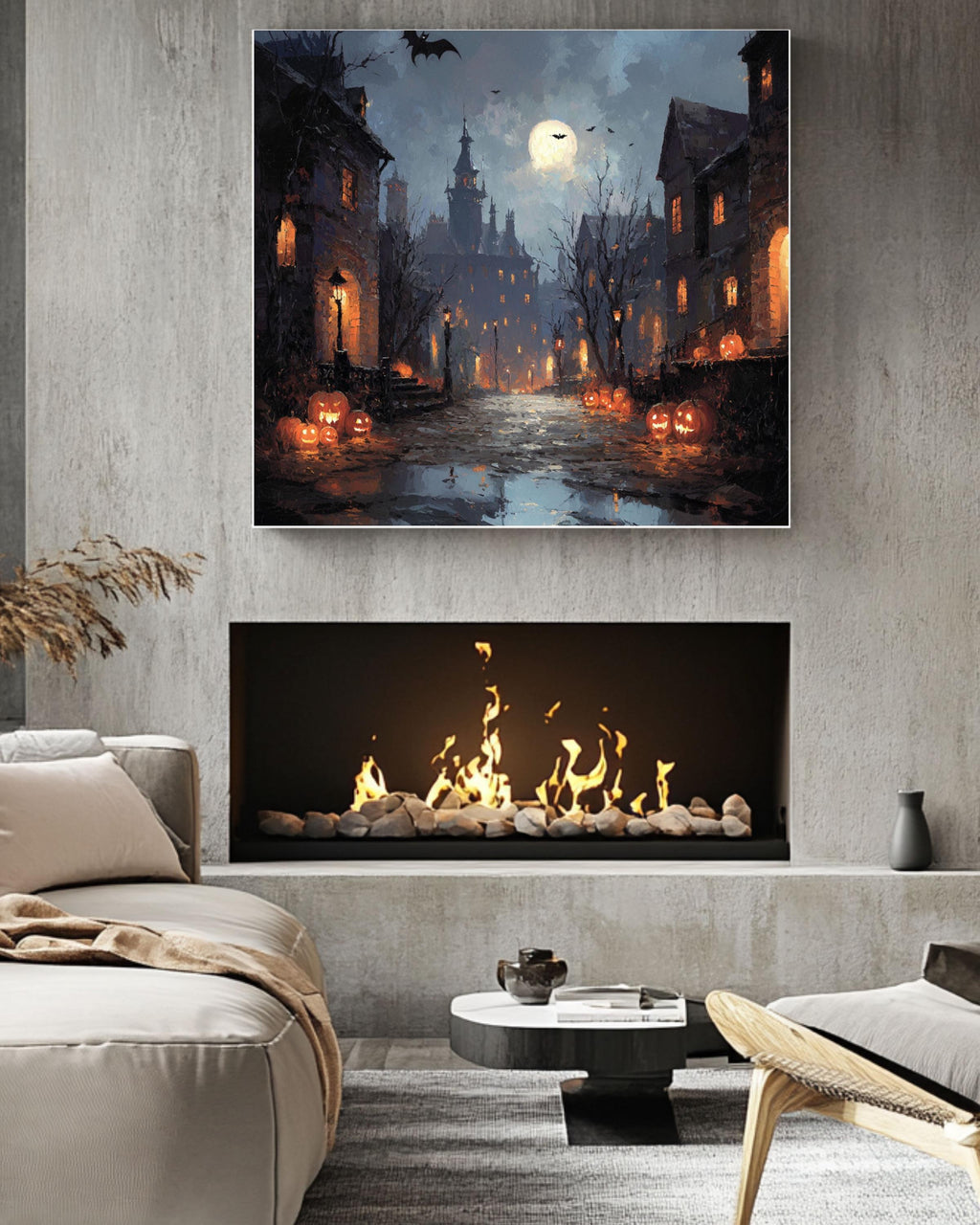 Haunted Halloween Town Canvas Print: Victorian Street Art