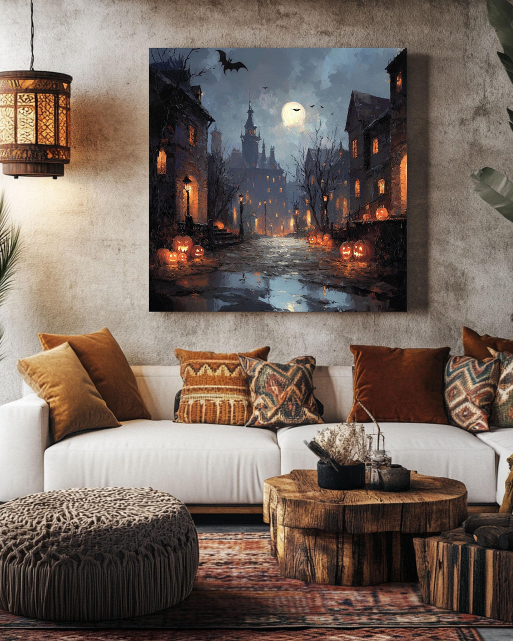 Haunted Halloween Town Canvas Print: Victorian Street Art