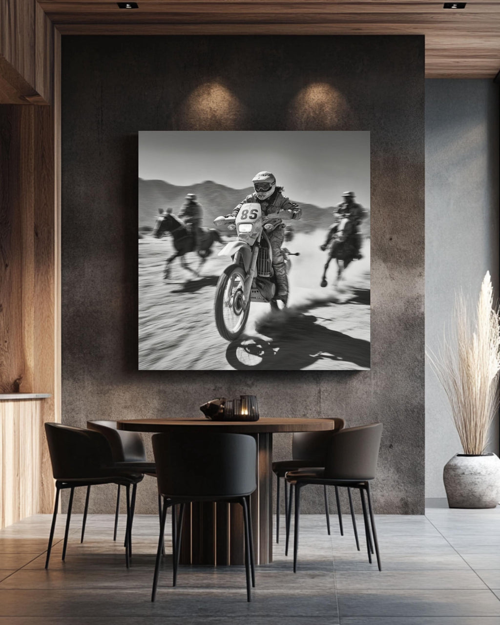 Black and White Motocross Canvas Print | Desert Racing Wall Art