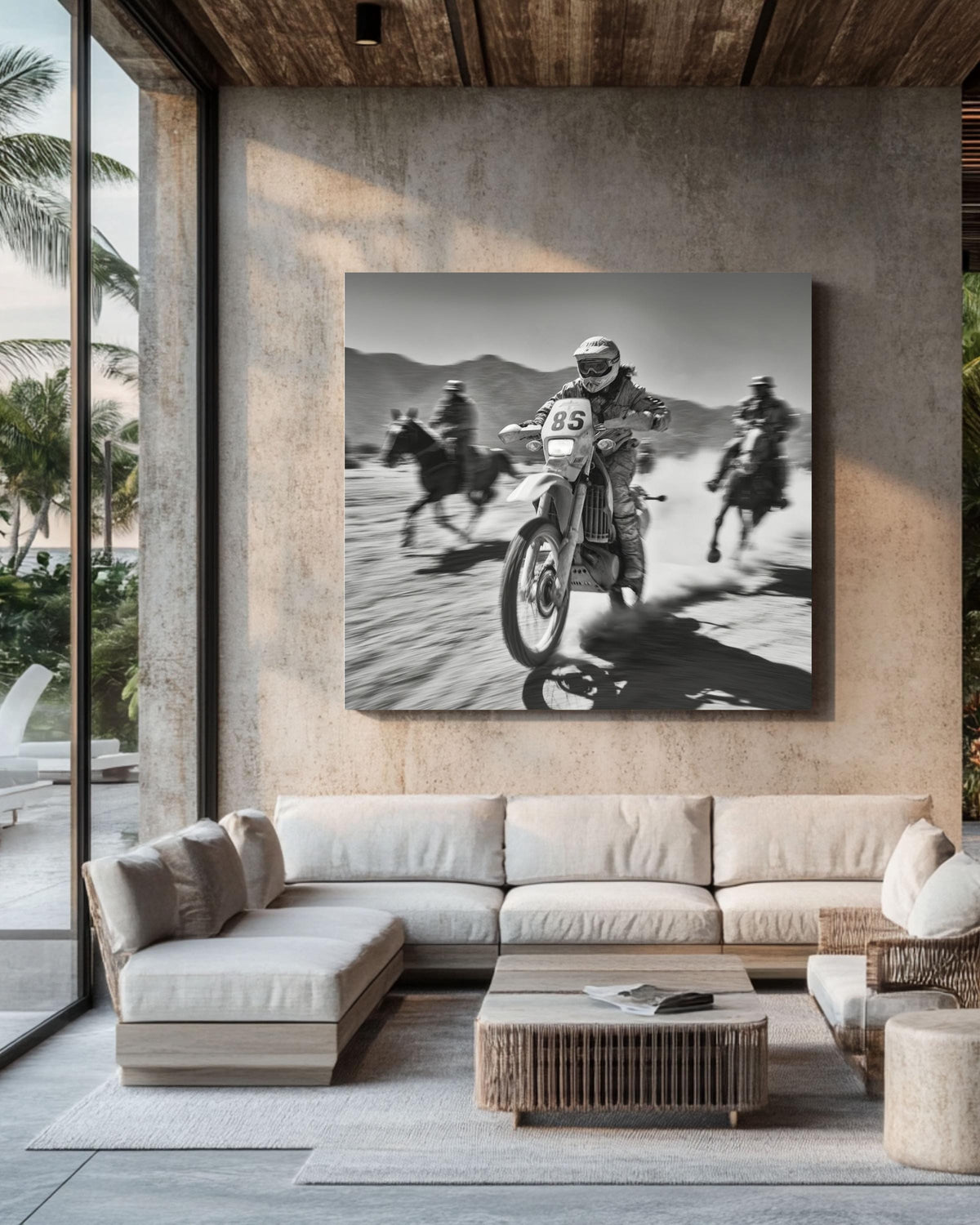 Black and White Motocross Canvas Print | Desert Racing Wall Art