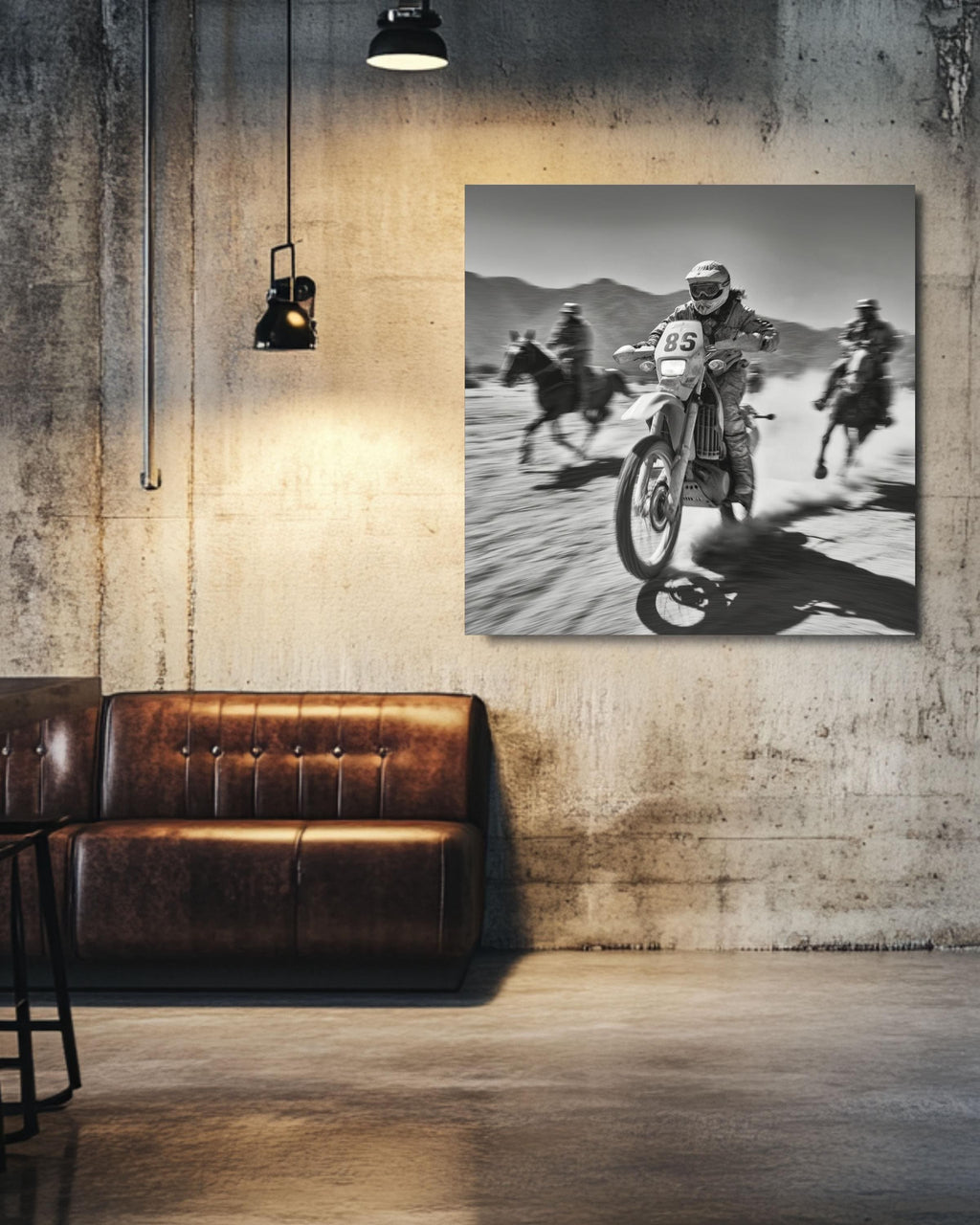 Black and White Motocross Canvas Print | Desert Racing Wall Art